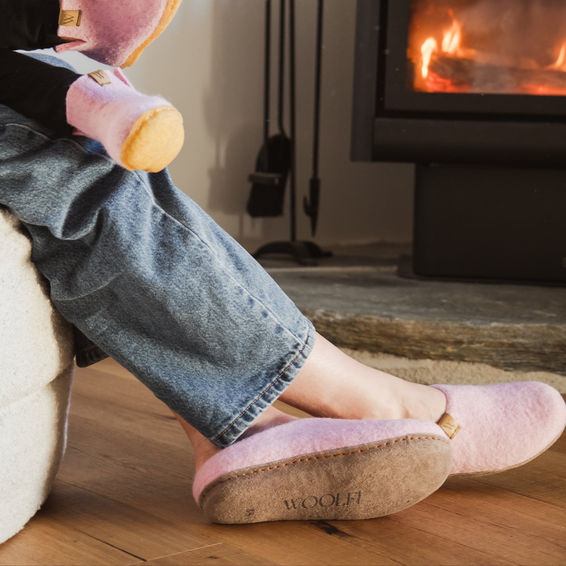 Wool slippers by Woolfi with Suede soles